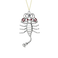 Swarovski ve kök yakut 14 ayar beyaz altın kolye (40 cm gümüş rolo zincir)