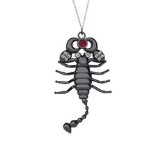 Mya Akrep Kolye - Kök yakut ve beyaz zirkon 925 ayar siyah rodyum kaplama gümüş kolye (40 cm beyaz altın rolo zincir) #1ci0h4m