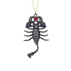 Rodolit garnet ve ametist 925 ayar siyah rodyum kaplama gümüş kolye (40 cm altın rolo zincir)