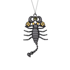 Mya Akrep Kolye - Peridot ve sitrin 925 ayar siyah rodyum kaplama gümüş kolye (40 cm gümüş rolo zincir) #1eexhkp