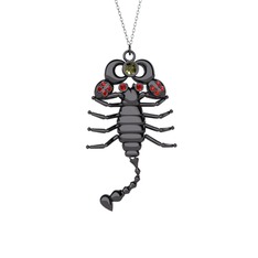 Mya Akrep Kolye - Peridot ve garnet 925 ayar siyah rodyum kaplama gümüş kolye (40 cm beyaz altın rolo zincir) #1enlvu2