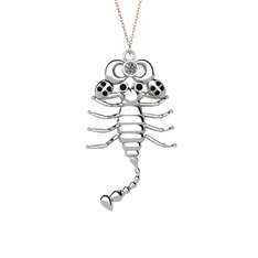 Swarovski ve siyah zirkon 18 ayar beyaz altın kolye (40 cm gümüş rolo zincir)