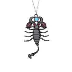 Mya Akrep Kolye - Akuamarin ve kök yakut 925 ayar siyah rodyum kaplama gümüş kolye (40 cm beyaz altın rolo zincir) #1k5o62a
