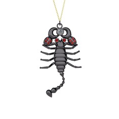Mya Akrep Kolye - Pırlanta ve garnet 925 ayar siyah rodyum kaplama gümüş kolye (0.24 karat, 40 cm altın rolo zincir) #1kwryid