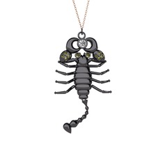 Beyaz zirkon ve peridot 925 ayar siyah rodyum kaplama gümüş kolye (40 cm rose altın rolo zincir)