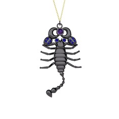 Mya Akrep Kolye - Ametist ve lab safir 925 ayar siyah rodyum kaplama gümüş kolye (40 cm altın rolo zincir) #1nnxxv6