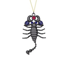 Mya Akrep Kolye - Rodolit garnet ve lab safir 925 ayar siyah rodyum kaplama gümüş kolye (40 cm altın rolo zincir) #1ohxywe