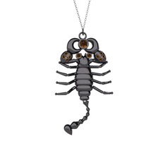 Mya Akrep Kolye - Dumanlı kuvars 925 ayar siyah rodyum kaplama gümüş kolye (40 cm beyaz altın rolo zincir) #1ov3mq7