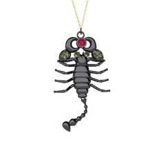 Mya Akrep Kolye - Rodolit garnet ve peridot 925 ayar siyah rodyum kaplama gümüş kolye (40 cm altın rolo zincir) #1oz0cmr