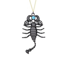 Akuamarin ve swarovski 925 ayar siyah rodyum kaplama gümüş kolye (40 cm altın rolo zincir)