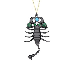 Mya Akrep Kolye - Akuamarin ve yeşil kuvars 925 ayar siyah rodyum kaplama gümüş kolye (40 cm altın rolo zincir) #1p73vyw
