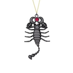 Mya Akrep Kolye - Rodolit garnet ve siyah zirkon 925 ayar siyah rodyum kaplama gümüş kolye (40 cm altın rolo zincir) #1pfkqkn