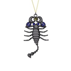 Mya Akrep Kolye - Peridot ve lab safir 925 ayar siyah rodyum kaplama gümüş kolye (40 cm altın rolo zincir) #1rr7164