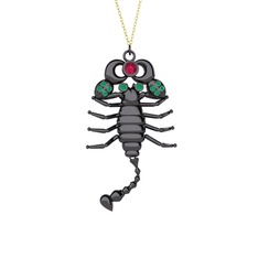 Mya Akrep Kolye - Rodolit garnet ve kök zümrüt 925 ayar siyah rodyum kaplama gümüş kolye (40 cm gümüş rolo zincir) #1ry3sys