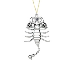 Swarovski ve siyah zirkon 8 ayar beyaz altın kolye (40 cm altın rolo zincir)