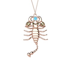Akuamarin ve peridot 18 ayar rose altın kolye (40 cm rose altın rolo zincir)
