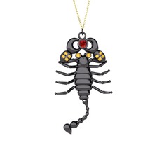 Mya Akrep Kolye - Garnet ve sitrin 925 ayar siyah rodyum kaplama gümüş kolye (40 cm altın rolo zincir) #1tj9mr6