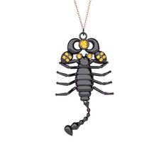 Mya Akrep Kolye - Sitrin 925 ayar siyah rodyum kaplama gümüş kolye (40 cm rose altın rolo zincir) #1up9epv