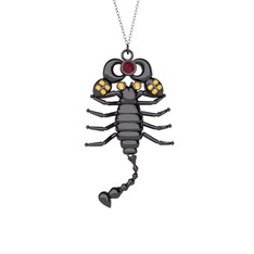 Mya Akrep Kolye - Kök yakut ve sitrin 925 ayar siyah rodyum kaplama gümüş kolye (40 cm beyaz altın rolo zincir) #1uvy6zq