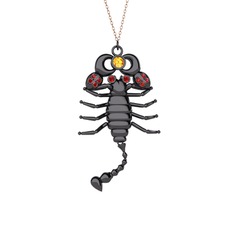 Mya Akrep Kolye - Sitrin ve garnet 925 ayar siyah rodyum kaplama gümüş kolye (40 cm rose altın rolo zincir) #1xatqbc