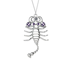 Mya Akrep Kolye - Swarovski ve ametist 18 ayar beyaz altın kolye (40 cm beyaz altın rolo zincir) #1xkzwli