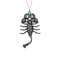 Mya Akrep Kolye - Kök zümrüt ve peridot 925 ayar siyah rodyum kaplama gümüş kolye (40 cm gümüş rolo zincir) #1yqbeln