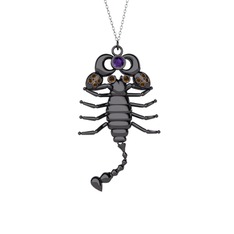 Mya Akrep Kolye - Ametist ve dumanlı kuvars 925 ayar siyah rodyum kaplama gümüş kolye (40 cm beyaz altın rolo zincir) #4whiwp