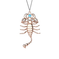 Akuamarin ve swarovski 8 ayar rose altın kolye (40 cm gümüş rolo zincir)