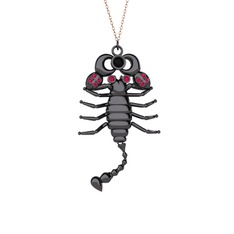 Mya Akrep Kolye - Siyah zirkon ve rodolit garnet 925 ayar siyah rodyum kaplama gümüş kolye (40 cm rose altın rolo zincir) #6a2q7y