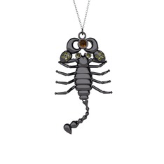 Mya Akrep Kolye - Dumanlı kuvars ve peridot 925 ayar siyah rodyum kaplama gümüş kolye (40 cm beyaz altın rolo zincir) #6bz1c6