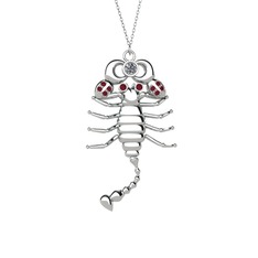 Swarovski ve kök yakut 925 ayar gümüş kolye (40 cm beyaz altın rolo zincir)