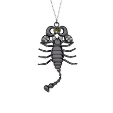 Mya Akrep Kolye - Peridot ve swarovski 925 ayar siyah rodyum kaplama gümüş kolye (40 cm beyaz altın rolo zincir) #6vk3ip