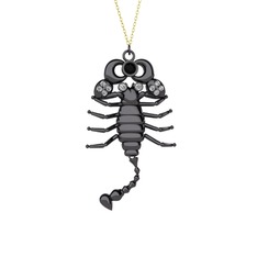 Siyah zirkon ve swarovski 925 ayar siyah rodyum kaplama gümüş kolye (40 cm altın rolo zincir)