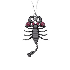 Mya Akrep Kolye - Beyaz zirkon ve rodolit garnet 925 ayar siyah rodyum kaplama gümüş kolye (40 cm gümüş rolo zincir) #8of7ih