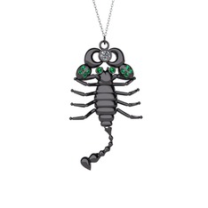 Mya Akrep Kolye - Pırlanta ve yeşil kuvars 925 ayar siyah rodyum kaplama gümüş kolye (0.24 karat, 40 cm beyaz altın rolo zincir) #a5qgw3