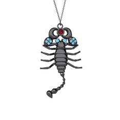 Mya Akrep Kolye - Kök yakut ve akuamarin 925 ayar siyah rodyum kaplama gümüş kolye (40 cm gümüş rolo zincir) #b31k1c
