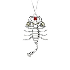 Garnet ve peridot 925 ayar gümüş kolye (40 cm beyaz altın rolo zincir)