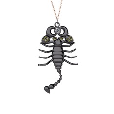 Swarovski ve peridot 925 ayar siyah rodyum kaplama gümüş kolye (40 cm gümüş rolo zincir)