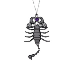 Mya Akrep Kolye - Ametist ve swarovski 925 ayar siyah rodyum kaplama gümüş kolye (40 cm beyaz altın rolo zincir) #bns6a7