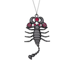 Mya Akrep Kolye - Rodolit garnet 925 ayar siyah rodyum kaplama gümüş kolye (40 cm gümüş rolo zincir) #buyn7w