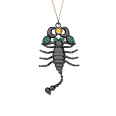 Mya Akrep Kolye - Sitrin ve kök zümrüt 925 ayar siyah rodyum kaplama gümüş kolye (40 cm rose altın rolo zincir) #covh5i