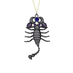 Mya Akrep Kolye - Lab safir ve ametist 925 ayar siyah rodyum kaplama gümüş kolye (40 cm altın rolo zincir) #dwnbar