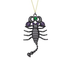Mya Akrep Kolye - Yeşil kuvars ve ametist 925 ayar siyah rodyum kaplama gümüş kolye (40 cm gümüş rolo zincir) #eb4z1o