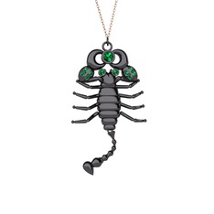 Mya Akrep Kolye - Yeşil kuvars 925 ayar siyah rodyum kaplama gümüş kolye (40 cm rose altın rolo zincir) #fd7o98