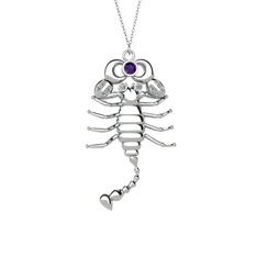 Mya Akrep Kolye - Ametist ve swarovski 18 ayar beyaz altın kolye (40 cm beyaz altın rolo zincir) #hdgtfr