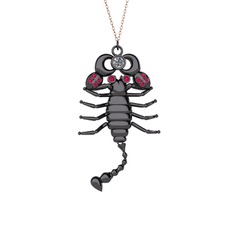 Mya Akrep Kolye - Pırlanta ve rodolit garnet 925 ayar siyah rodyum kaplama gümüş kolye (0.24 karat, 40 cm gümüş rolo zincir) #hg8vr6
