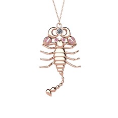 Swarovski ve pembe kuvars 18 ayar rose altın kolye (40 cm gümüş rolo zincir)
