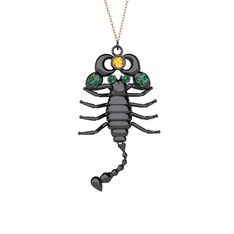 Mya Akrep Kolye - Sitrin ve yeşil kuvars 925 ayar siyah rodyum kaplama gümüş kolye (40 cm gümüş rolo zincir) #lh4952