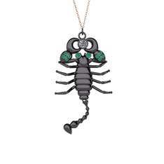 Mya Akrep Kolye - Pırlanta ve kök zümrüt 925 ayar siyah rodyum kaplama gümüş kolye (0.24 karat, 40 cm rose altın rolo zincir) #mjr2ya