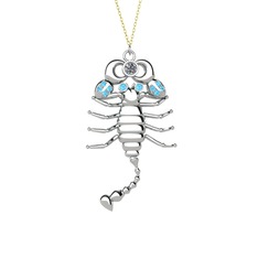 Mya Akrep Kolye - Swarovski ve akuamarin 18 ayar beyaz altın kolye (40 cm altın rolo zincir) #nwjkjn